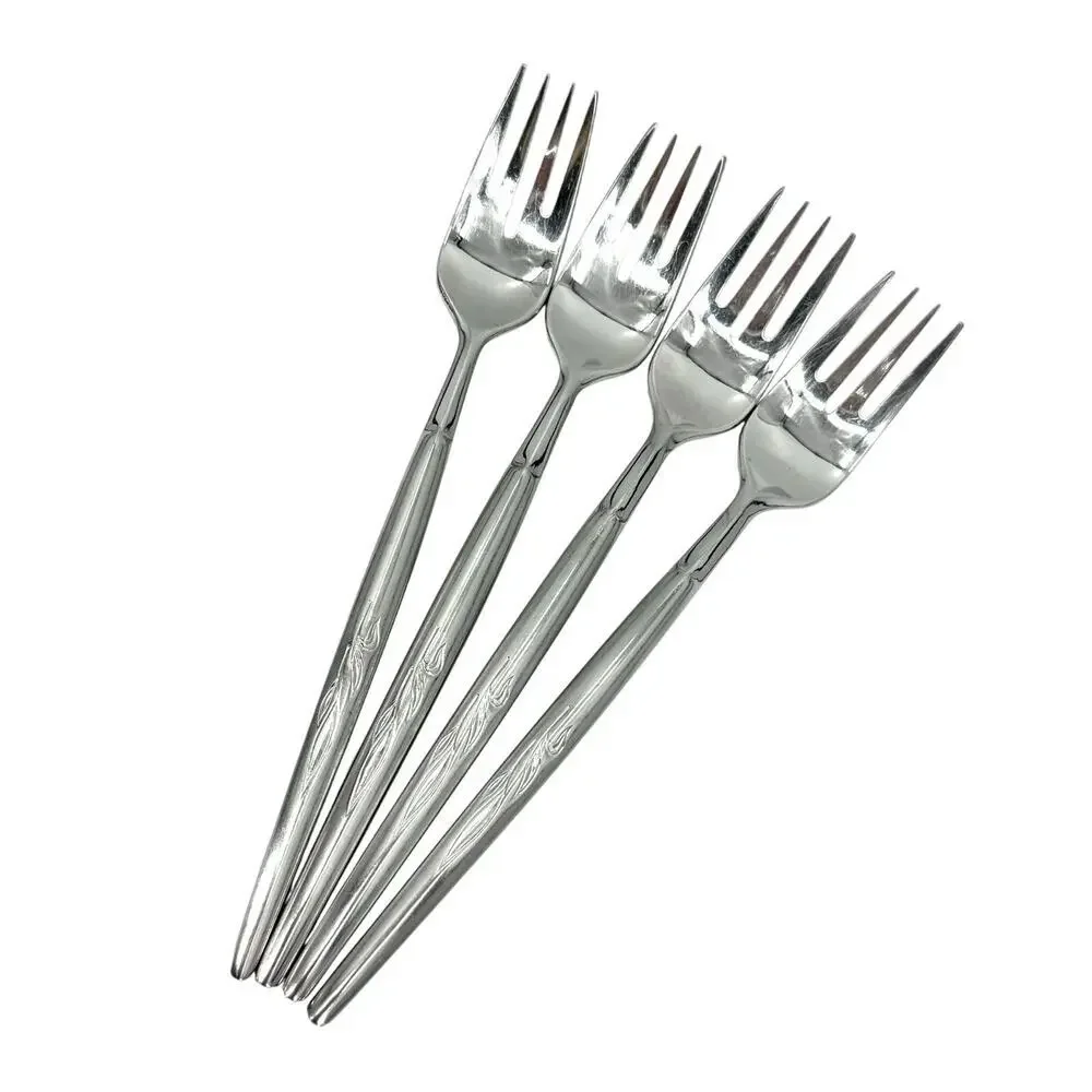 Vintage Ron Spray 18/8 Stainless Flatware Set of 4 Salad Forks 6 5/8” MCM Japan